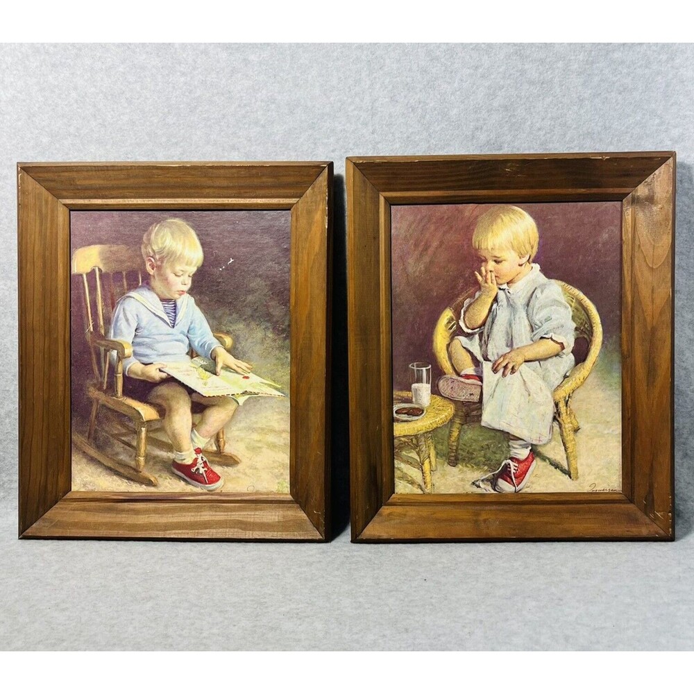 Framed James Ingwersen Art Print Gretchen Gary Boy Reading Girl Eating 1973 READ